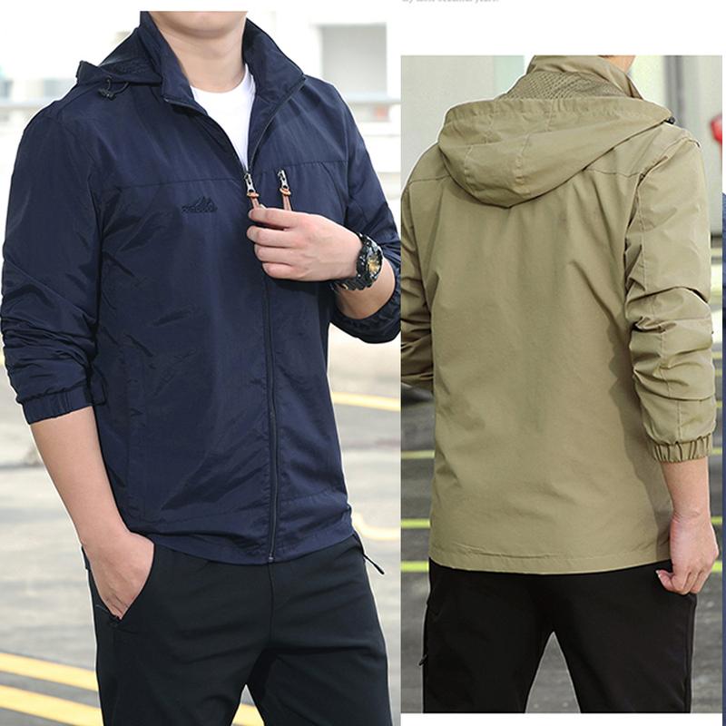 Men's Tactical Windbreaker Jacket, Waterproof, Hooded, Outdoor Sports Coat, Size S-5XL Menswear Stylish Tops Beige