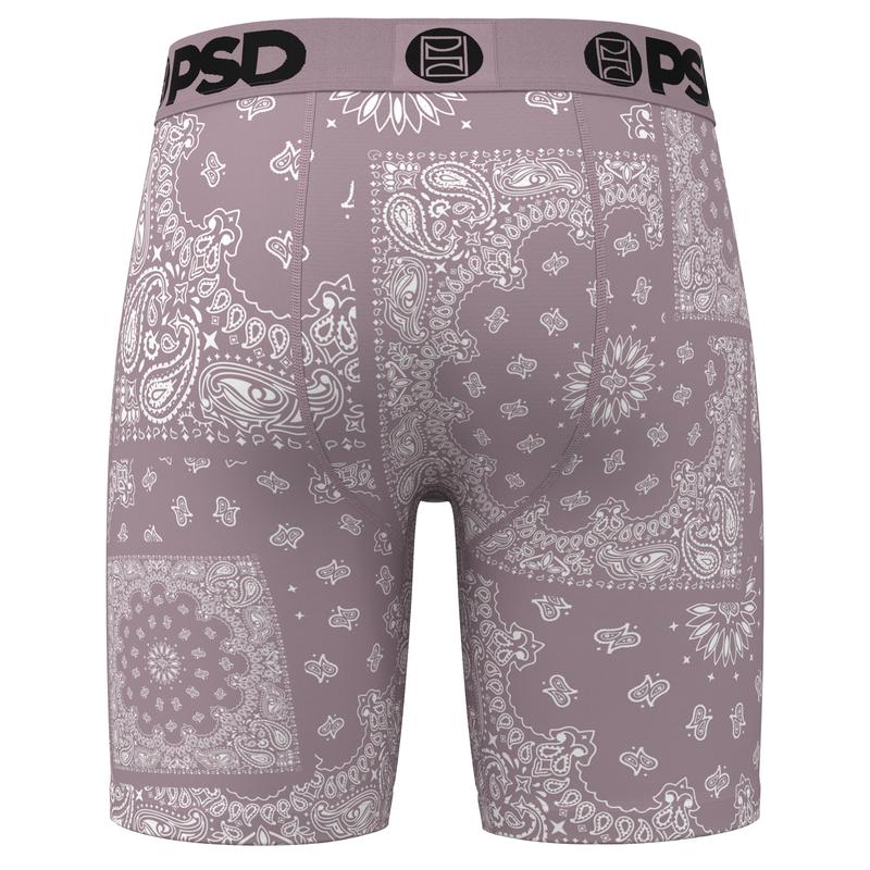 PSD Men's Mauve Bandana Boxer Brief - Standard Length 7 Inch Inseam, Moisture-Wicking 4-Way Stretch