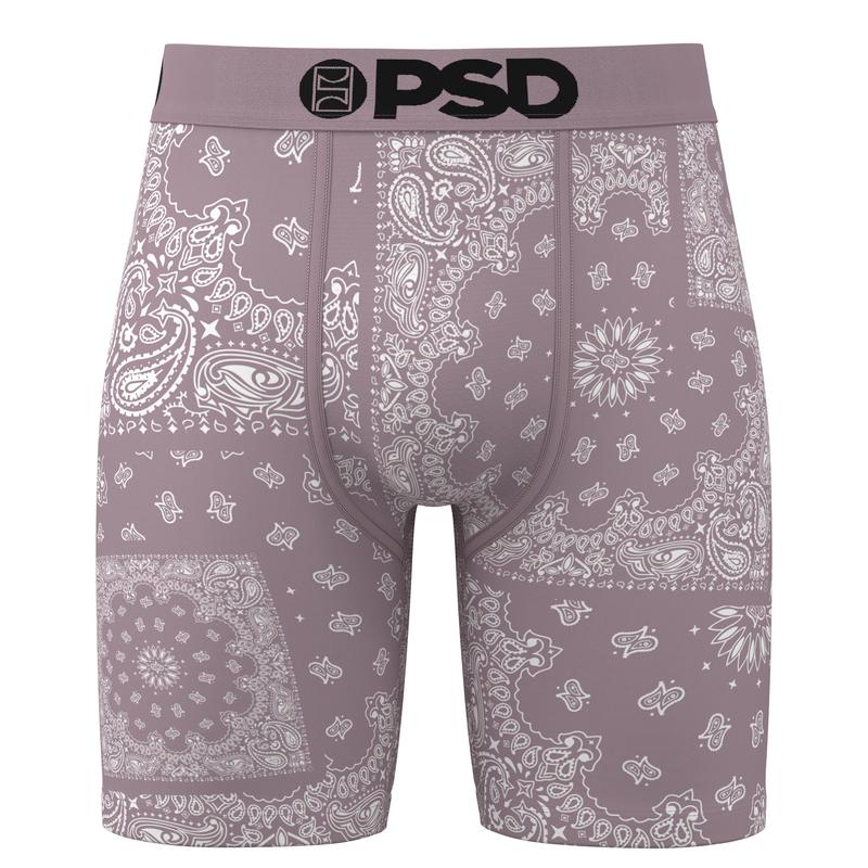 PSD Men's Mauve Bandana Boxer Brief - Standard Length 7 Inch Inseam, Moisture-Wicking 4-Way Stretch