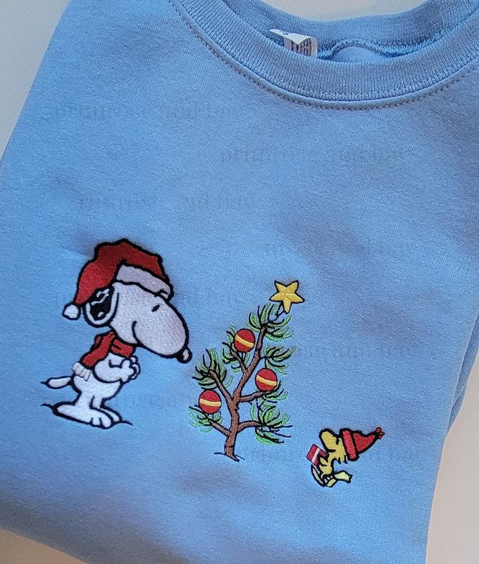 Snoopy Christmas Gratitude Embroidered Sweatshirt, Snoopy and Woodstock Christmas Embroidered Crewneck, Embroidered Snoopy Christmas