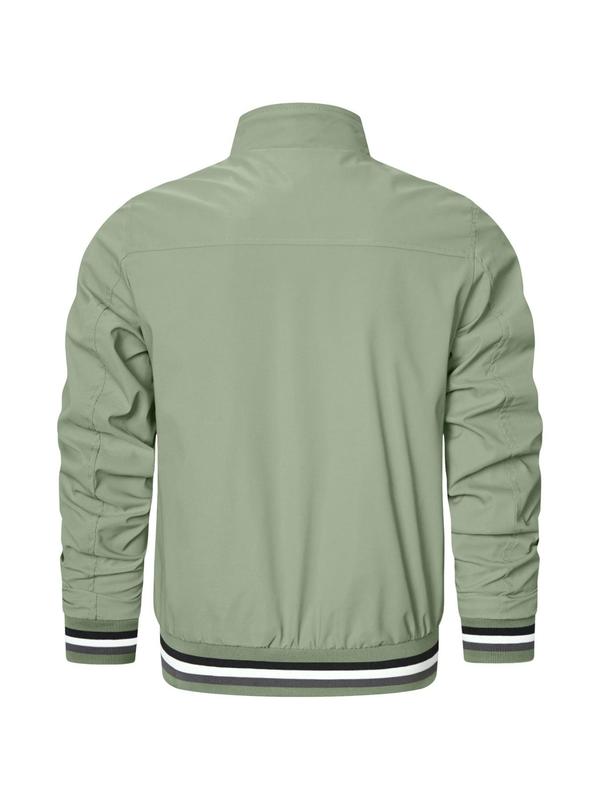 Men's Solid Color Pocket Zipper Jacket, Regular Fit Casual Long Sleeve Collared Outerwear for Spring & Fall, Fashion Men's Clothes for Daily Wear