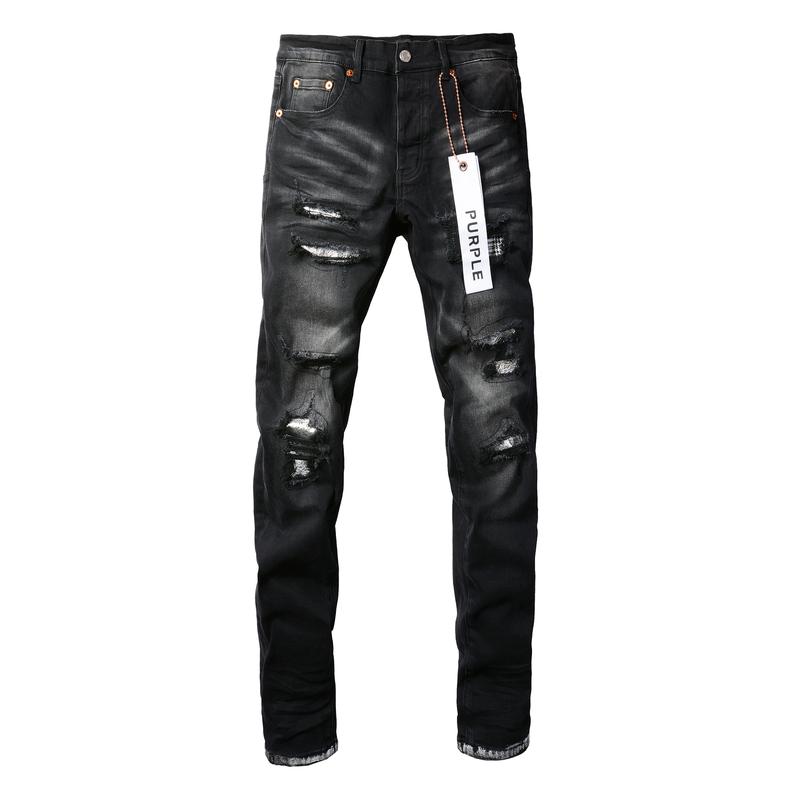 Purple-brand Men's Jeans Slim Fit Stretch Jeans Baggy Ripped Straight Skinny Denim Pants for Men Fashionable Biker Motocycle Holes Pants 2024