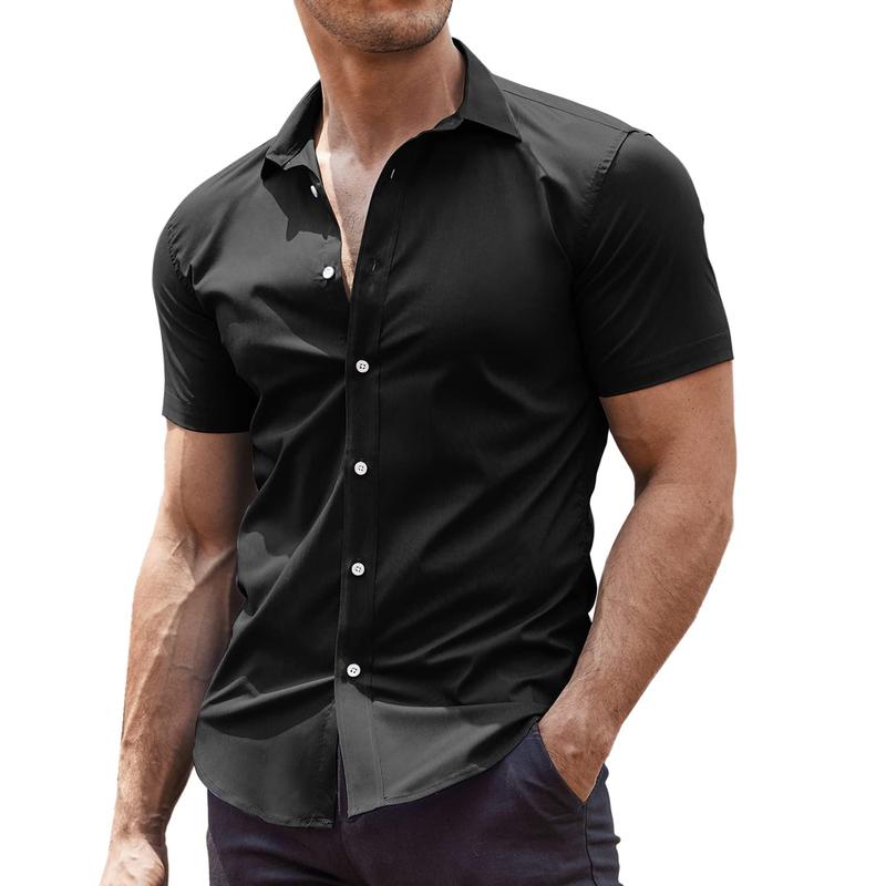 COOFANDY Men's Muscle Fit Dress Shirts Wrinkle-Free Short Sleeve Casual Button Down Shirt