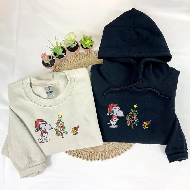 Snoopy Christmas Gratitude Embroidered Sweatshirt, Snoopy and Woodstock Christmas Embroidered Crewneck, Embroidered Snoopy Christmas