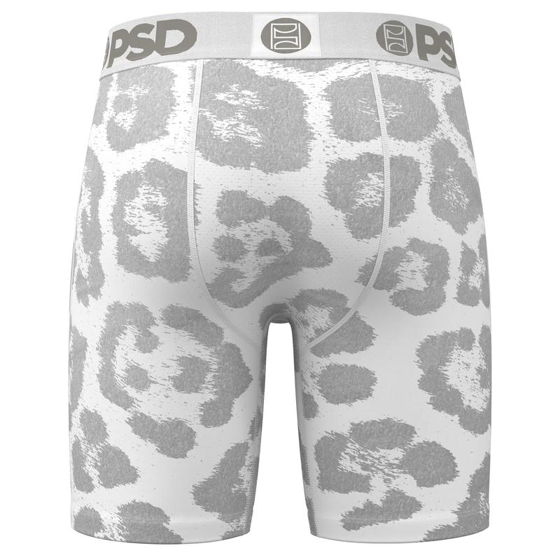 PSD Men's Snow Leopard Boxer Brief - Standard Length 7 Inch Inseam, Moisture-Wicking 4-Way Stretch