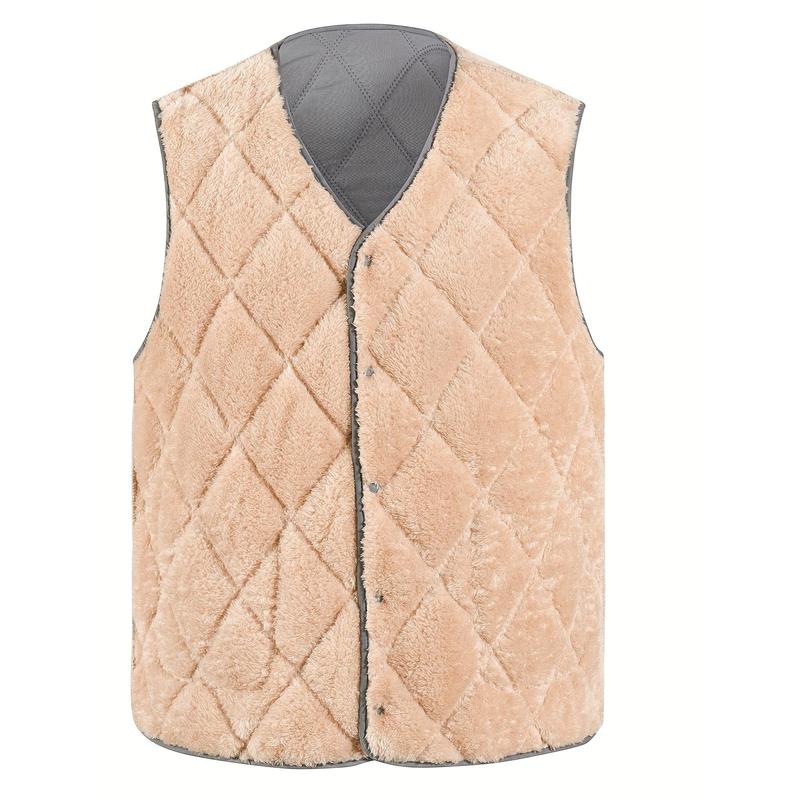 Men's Fleece Lined Solid Sleeveless Vest - Casual Trendy Varsity Vest Outdoor Clothes For Autumn And Winter