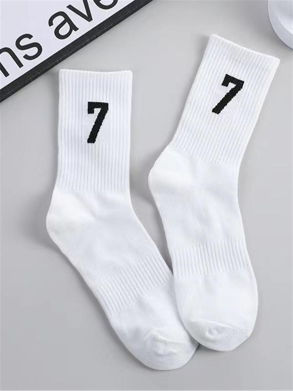 Men's 3 Pairs Vintage Number Print Crew Socks, Stylish Casual Comfy Socks for Daily Wear, Fashion Ladies' Socks for All Seasons, Menswear