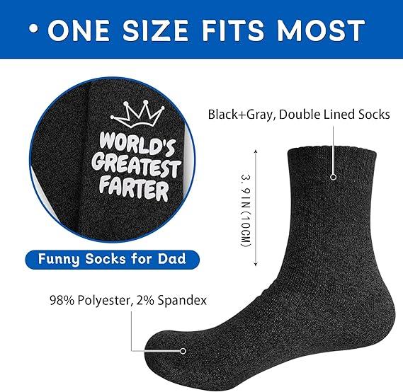 ANOTION  Gifts for Dad Funny Socks for Men -Christmas gifts Birthday Gifts for Dad, Dad Gifts Funny Socks, Worlds Greatest Farter, I Mean Father Menswear Soft Casual Spandex white elephant gifts