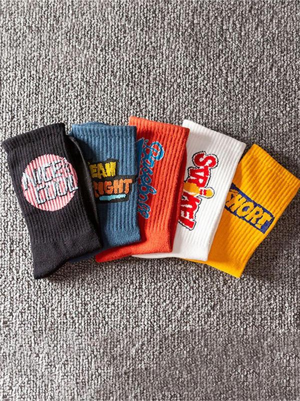 Unisex's 5 Pairs Pop Art Letter Print Crew Socks, Casual Comfy Socks for Daily Outdoor Wear, Unisex's Street Trend Socks