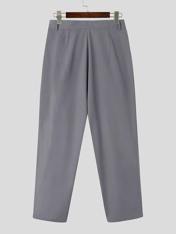 Men's Solid Pocket Wide Leg Pants, Casual Loose Plicated Trousers for Daily Wear, Woven Bottoms for All Seasons