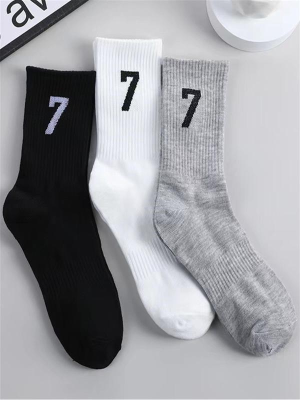 Men's 3 Pairs Vintage Number Print Crew Socks, Stylish Casual Comfy Socks for Daily Wear, Fashion Ladies' Socks for All Seasons, Menswear