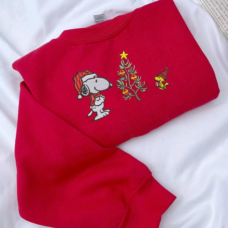 Snoopy Christmas Gratitude Embroidered Sweatshirt, Snoopy and Woodstock Christmas Embroidered Crewneck, Embroidered Snoopy Christmas