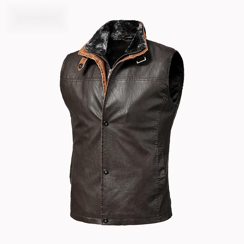 Men's Leather Autumn Pu Vest European and American plus Size Casual Retro Men's Jacket Sleeveless Work Vest Menswear Tops