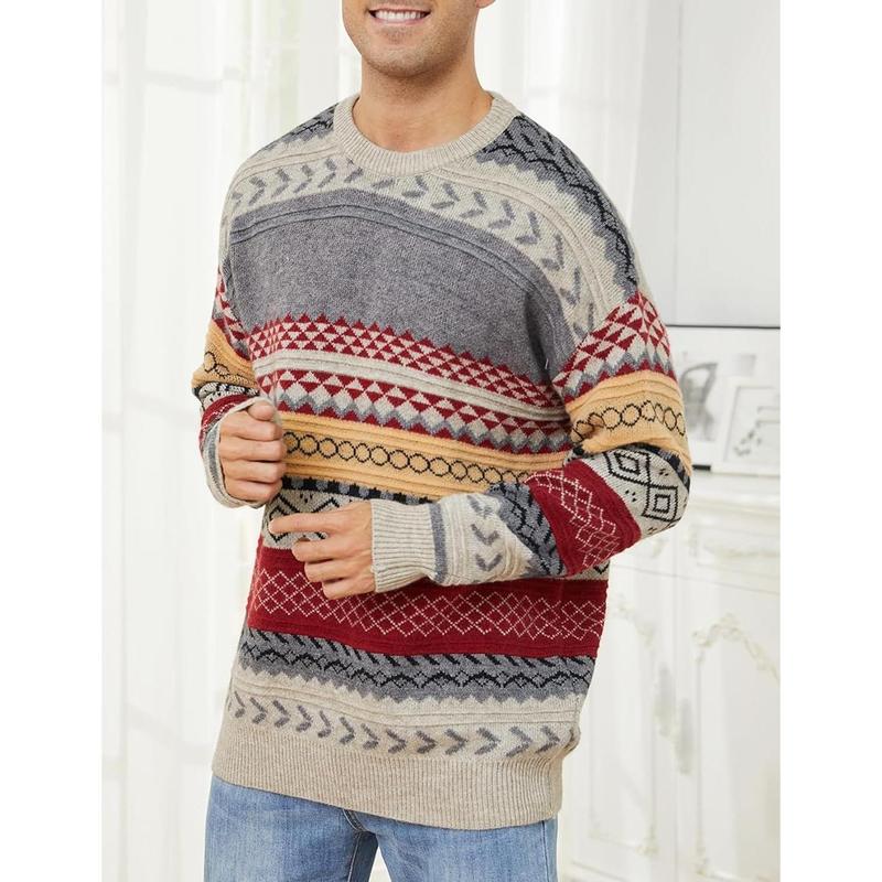 Mens Vintage Sweater Grandpa Oversized Cable Knit Crewneck Pullovers Casual Long Sleeve Striped Sweater