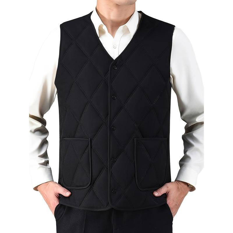 Men's Fleece Lined Solid Sleeveless Vest - Casual Trendy Varsity Vest Outdoor Clothes For Autumn And Winter