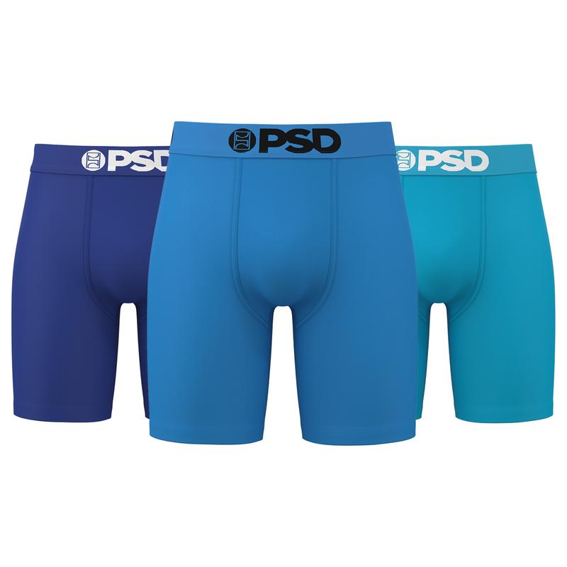 PSD Men's The Blues Solids Boxer Brief 3 Pack - Standard Length 7 Inch Inseam, Soft and Breathable Cotton Blend Fabric