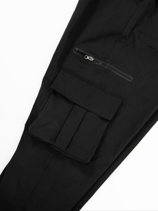  Men's Solid Color Drawstring Waist Cargo Pants, Casual Elastic Waist Zipper Pocket Trousers for Daily Wear, 2000s Pants, Men's Bottoms for All Seasons