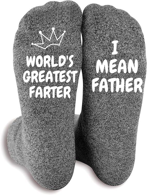 ANOTION  Gifts for Dad Funny Socks for Men -Christmas gifts Birthday Gifts for Dad, Dad Gifts Funny Socks, Worlds Greatest Farter, I Mean Father Menswear Soft Casual Spandex white elephant gifts