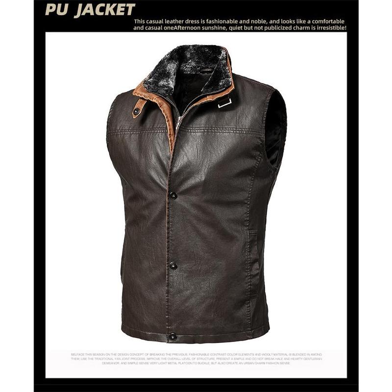 Men's Leather Autumn Pu Vest European and American plus Size Casual Retro Men's Jacket Sleeveless Work Vest Menswear Tops