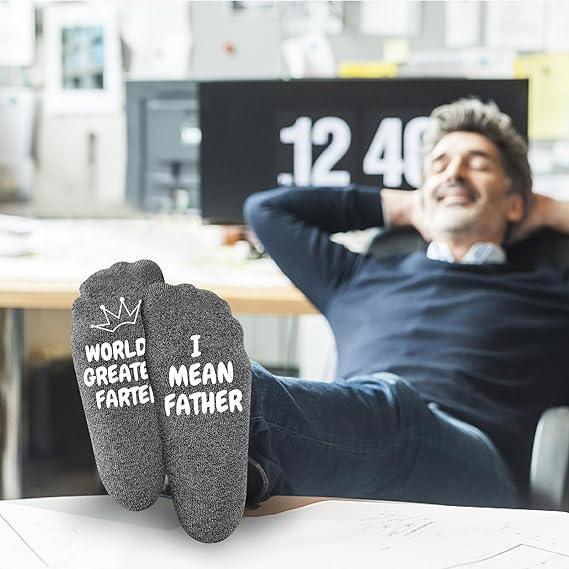 ANOTION  Gifts for Dad Funny Socks for Men -Christmas gifts Birthday Gifts for Dad, Dad Gifts Funny Socks, Worlds Greatest Farter, I Mean Father Menswear Soft Casual Spandex white elephant gifts