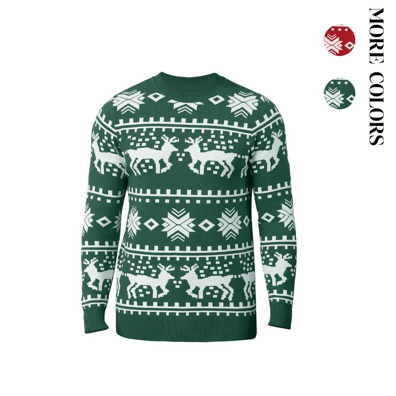 Men's Unisex Long Sleeved Elk Snow Pattern Pullovers Knitwear Top Christmas New Year Casual Regular Sweater Knitting for Fall Warm and Soft Classic Knit