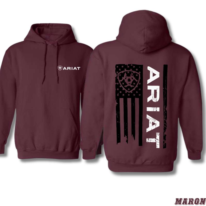 Patriotic Ariat Hoodie - Rugged American Flag Design with Classic Ariat Branding, Ideal for Outdoor Enthusiasts and Western Wear Lovers