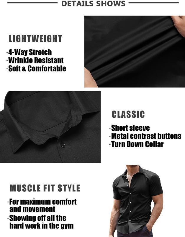 COOFANDY Men's Muscle Fit Dress Shirts Wrinkle-Free Short Sleeve Casual Button Down Shirt