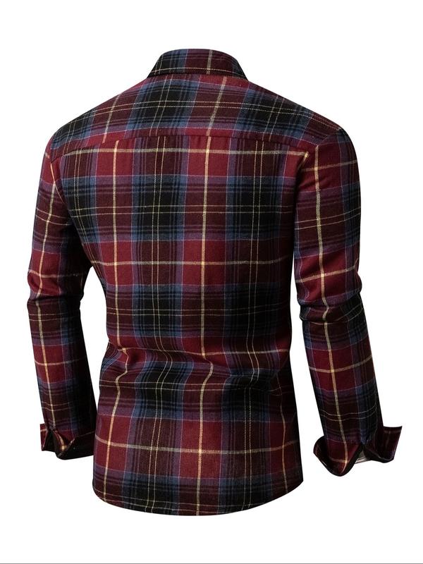 Men's Plaid Print Button Front Shirt, Regular Fit Casual Long Sleeve Collared Top for Fall & Winter, Men's Clothes for Daily Wear