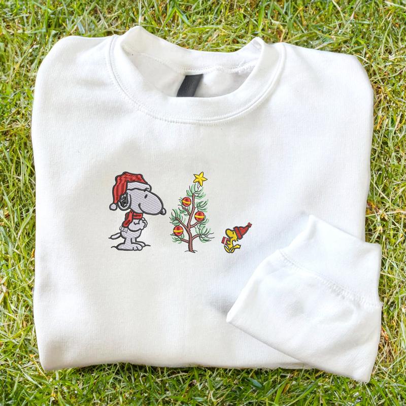 Snoopy Christmas Gratitude Embroidered Sweatshirt, Snoopy and Woodstock Christmas Embroidered Crewneck, Embroidered Snoopy Christmas