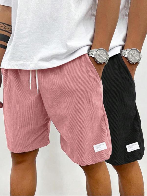 Men's Solid Patched Drawstring Waist Shorts, Regular Fit Casual Pocket Elastic Waist Shorts for Summer, Men's Bottoms for Daily Wear