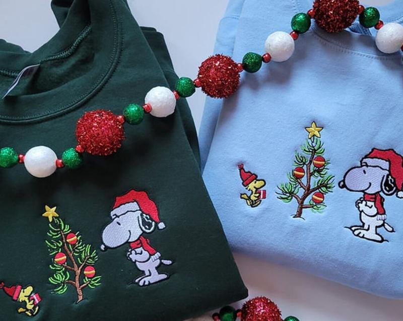 Snoopy Christmas Gratitude Embroidered Sweatshirt, Snoopy and Woodstock Christmas Embroidered Crewneck, Embroidered Snoopy Christmas