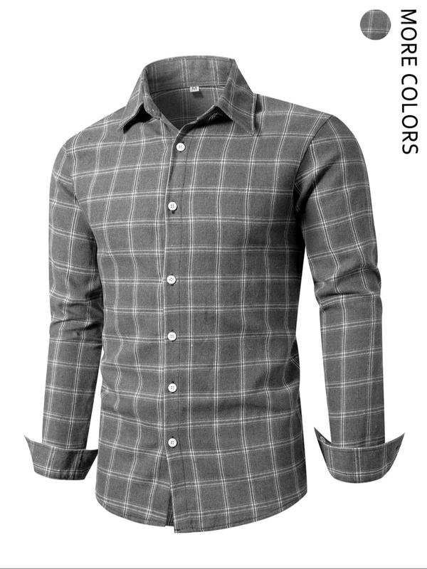 Men's Plaid Print Button Front Shirt, Regular Fit Casual Long Sleeve Collared Top for Fall & Winter, Men's Clothes for Daily Wear