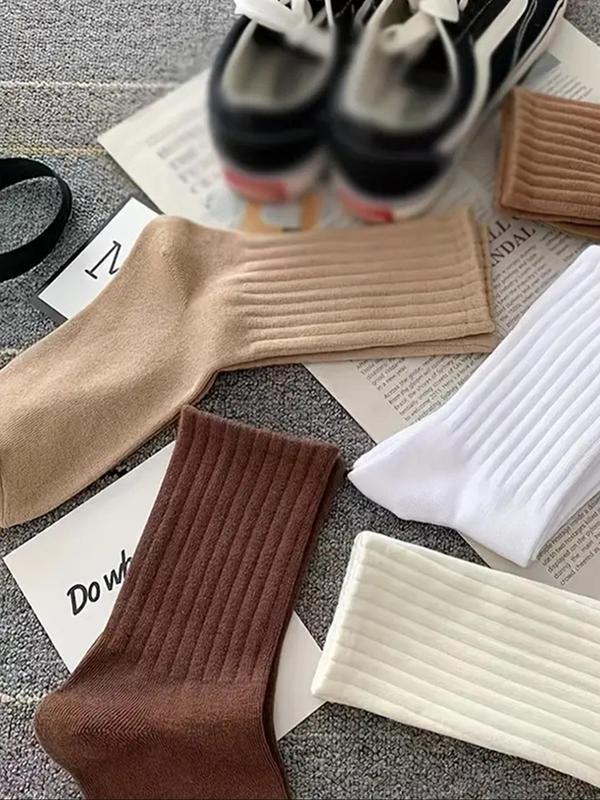 Men's Solid Color Crew Socks, Casual Comfy Breathable Socks for Daily Wear, Men's Socks for All Seasons