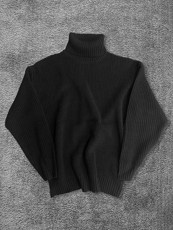 Men's Solid Drop Shoulder High Neck Sweater, Loose Casual Long Sleeve Jumper for Fall & Winter, Men's Knitwear for Daily Wear