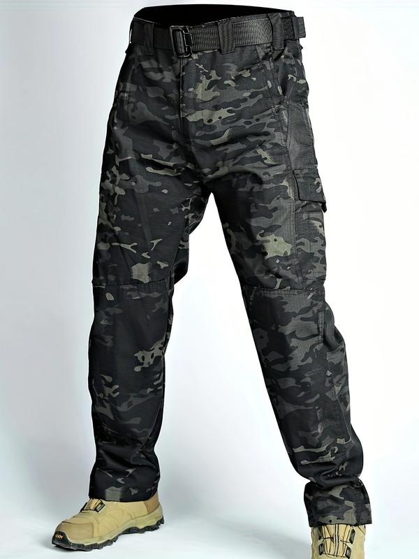 Men's Solid Pocket Cargo Pants without Belt, Regular Fit Casual Comfy Button Fly Trousers, Men's Bottoms for Fall & Winter