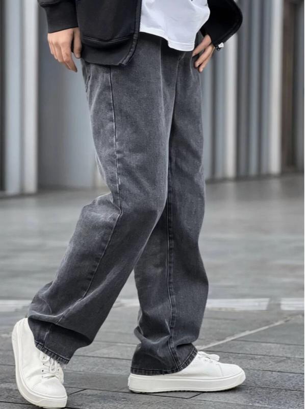 Men Cotton Slant Pocket Loose Fit Jeans Baggy Long Washed Wide Cargo Plain Casual Menswear Stylish loose streetwear jean straight leg unisex jean