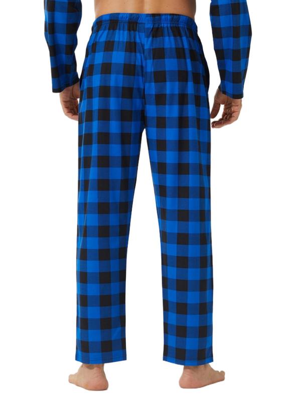 Men's Plaid Print Tie Front Lounge Pants, Casual Comfy Pocket Design Sleep Pants for Daily Wear, Men Sleepwear for All Seasons