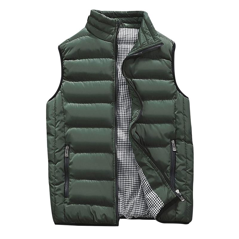 Kingapril Men's Thicken Classic Sleeveless Stand Collar Solid Color Side Pockets Quilted Puffer Vest Outwear