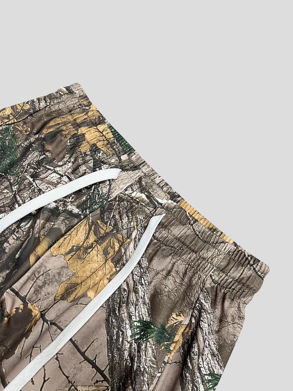 Men's Camo Print Drawstring Waist Pants, Regular Fit Casual Pocket Pants for Outdoor Workout Running, Men's Fall & Winter Trousers