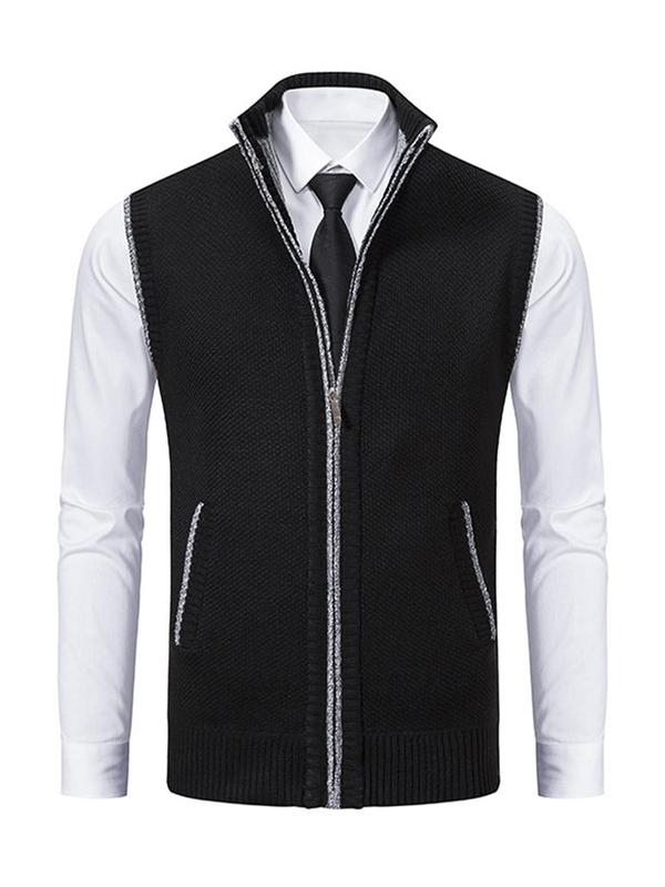 Men's Solid Pocket Zipper Funnel Neck  Gilet, Regular Fit Casual Sleeveless Outerwear for Daily Wear, Men's Clothes for All Seasons