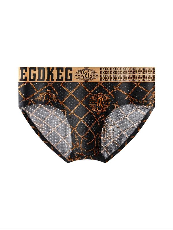 Men's Letter Jacquard Ice Silk Brief, Casual Comfy Breathable Underwear for Daily Wear, Underwear for All Seasons