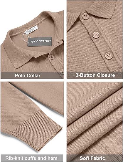 COOFANDY Mens Knit Polo Shirts Casual Short Sleeve Button Down Polo Shirt Classic Golf Shirts Menswear Top black friday