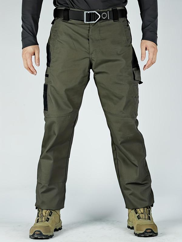 Men's Solid Pocket Cargo Pants without Belt, Regular Fit Casual Comfy Button Fly Trousers, Men's Bottoms for Fall & Winter