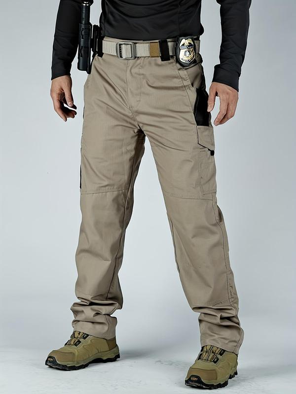 Men's Solid Pocket Cargo Pants without Belt, Regular Fit Casual Comfy Button Fly Trousers, Men's Bottoms for Fall & Winter