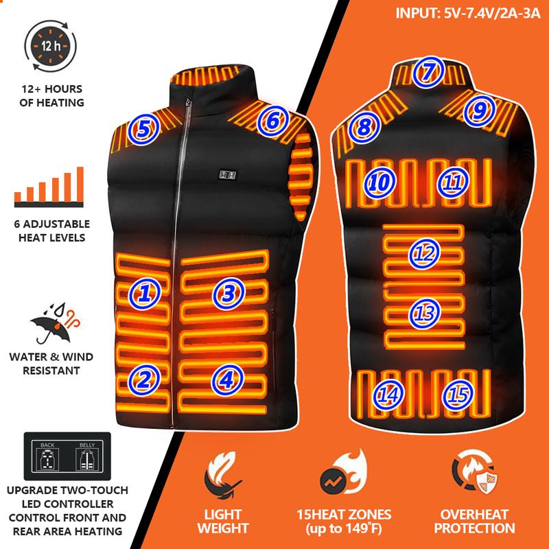 Black Friday Special 50% Off Discount - 2024 Updated Heated Vest with 15 Heat Zones & LED Controller For Men & Women, Includes Battery Pack!