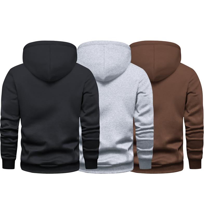 3-Pack Men's Casual Long Sleeve Pullover Hoodie with Pockets, Regular , Soft Knitted Sweatshirt – Comfortable and Stylish for Outdoor Activities, Sports, Travel, and Leisure Wear  Breathable Menswear Tops Fitted Menswear Breathable