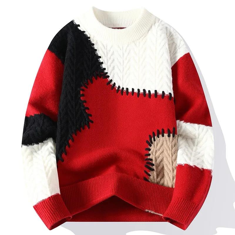 Winter Fashion Sweater Men Patchwork Casual Knit Pullovers Mens Thick Warm Harajuku Loose Knitted Sweaters O-Neck Streetwear Man