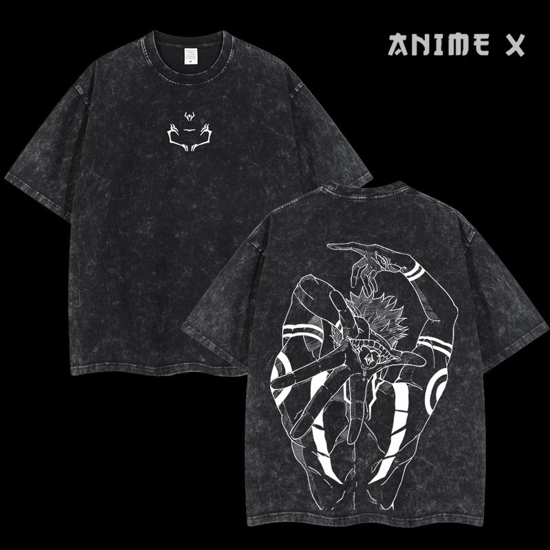 [FS] Retro Limited Vintage Ryomen Sukuna Signature - Jujutsu Kaisen Anime Double Printed Oversized Washed Tee Unisex Oversize Anime Manga Acid Washed Lightweight Cotton T-Shirt, Hoodies & Sweater Wash Gift For Anime Fan, Anime Lover