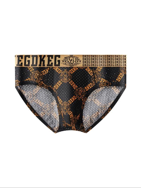 Men's Letter Jacquard Ice Silk Brief, Casual Comfy Breathable Underwear for Daily Wear, Underwear for All Seasons