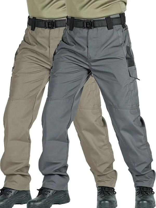 Men's Solid Pocket Cargo Pants without Belt, Regular Fit Casual Comfy Button Fly Trousers, Men's Bottoms for Fall & Winter